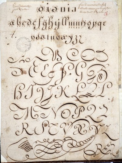 Calligraphy: Manuscript piece of round on veline adorned with arabesques around 1813. Historical Library of the City of Paris by French School
