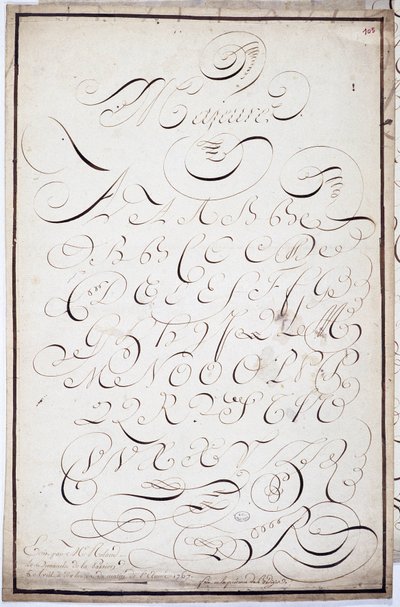 Calligraphy: Plate of capital letters called major batardes, calligraphed on April 5 by French School