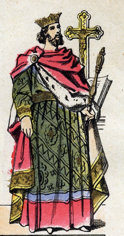 Capetian Dynasty: Portrait of Robert II the Pious (972-1031), King of the Franks from 996 to 1031. Epinal imaging from the end of the 19th century. Private collection. by French School