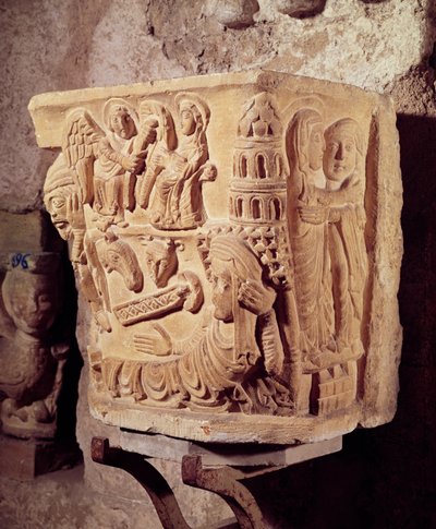 Capital showing The Annunciation, the Visitation and the Nativity, 12th century by French School