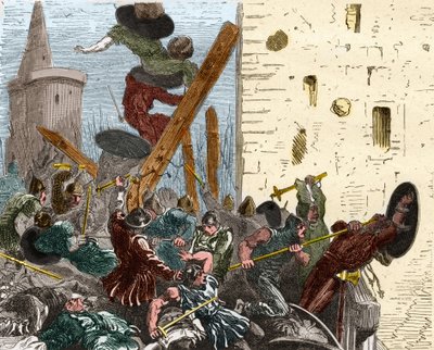 Capture of Carcassonne during the crusade against the Albigensians in August 1209 - Engraving in 