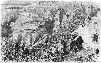 Capture of Lagny by Farnese in 1590, after an old engraving. In 