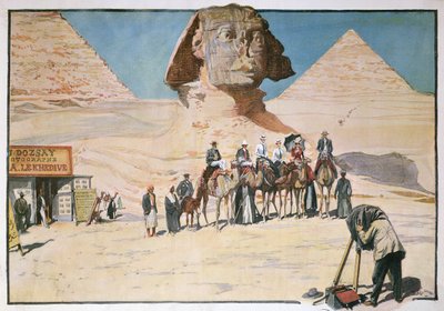 Caravan of Tourists Being Photographed in Front of the Sphinx at Giza by French School