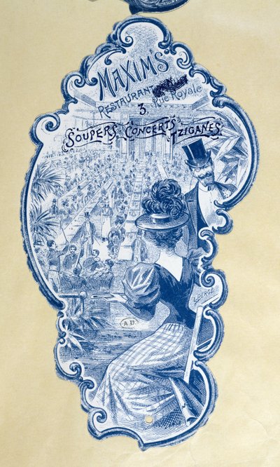 Card advertising Tzigane evenings at Maxims, Paris by French School
