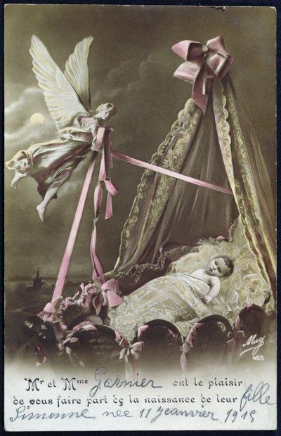 Card announcing the birth of a baby, 11th January 1915 by French School
