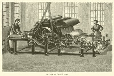 Wool Carding (engraving) by French School
