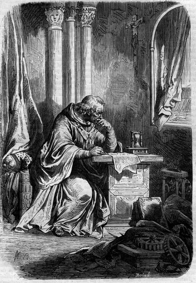 Cardinal lover of Papesse Jeanne. Engraving in Histoire des papes-kings-queens-et-empereurs a travers les centuries by Maurice Lachatre by French School