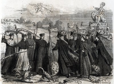 Caricature about Unigenitus an apostolic constitution in the form of a papal bull promulgated by Pope Clement XI in 1713, opened the final phase of the Jansenist controversy in France 1713 by French School