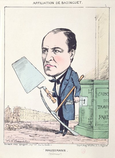 Caricature of Baron Georges Eugene Haussmann as a builder