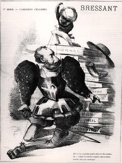 Caricature of Jean Baptiste Francois Bressant as Don Carlos in 