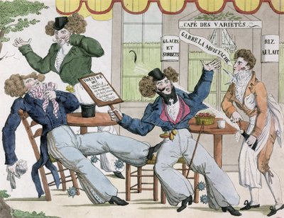 Caricature of the Cafe des Varietes by French School