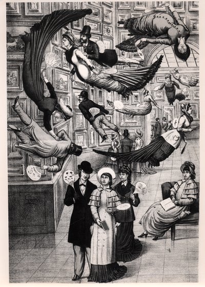 Caricature of visitors to the Paris Salon of 1880 by French School