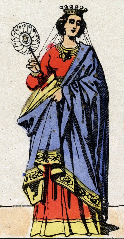 Carolingian dynasty: Portrait of Edwige of Wessex (Edgiva, Otgiva, Ogive, circa 903-951) Queen of the Franks wife of Charles III called the Simple (879-929). Epinal imaging from the end of the 19th century. Private collection. by French School