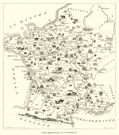Gastronomic Map of France (engraving) by French School