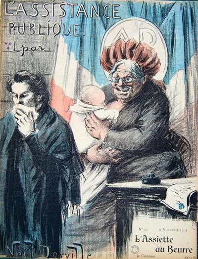 Cartoon criticising the Assistance Publique, caricature from 