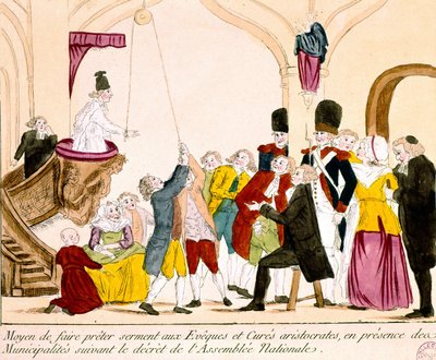 Cartoon depicting French Aristocrats and Clergy Taking the Oath of Allegiance to the Republic by French School