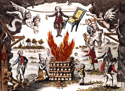 Cartoon of Mirabeau, presiding over the Jacobin Club, 1789 by French School