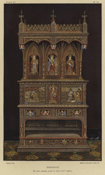 Carved, Painted and Gilded Wooden Dresser, 15th Century by French School