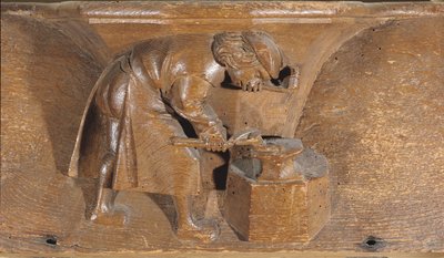 Carving depicting a coppersmith, from a choir stall by French School