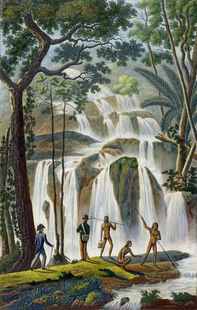 Cascade of Port Praslin, New Ireland, from Voyage autour du Monde, execute par Ordre du Roi sur La Corvette de Sa Majeste, La Coquille pendant les annees 1822, 1823, 1824 et 1825, by Louis Isidore Dup by French School