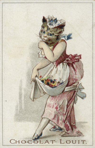 Cat wearing a dress by French School