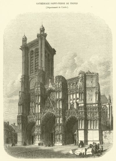 Saint-Pierre Cathedral of Troyes, Department of Aube (engraving) by French School