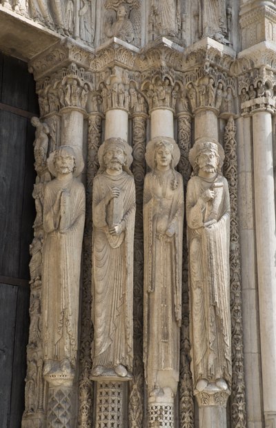 Cathedral of Chartres, Detail of the Fire Right of the Central Bay of the Royal Gate, from Left to Right, a Prophet, King David, a Queen, Solomon by French School
