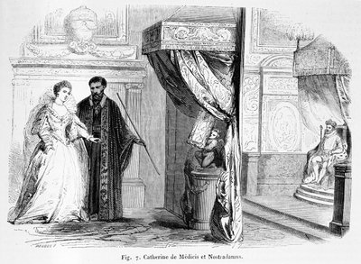 Catherine de Medici (1519-89) with Nostradamus, from Magasin Pittoresque, 1849 by French School