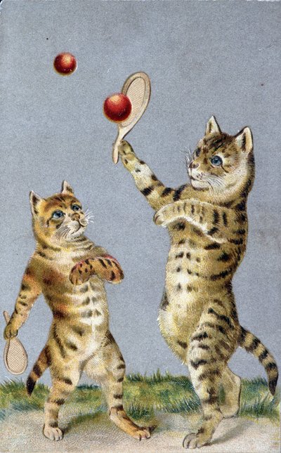 Cats playing tennis - postcard early 20th century by French School