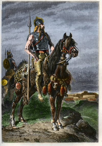Cavalier Gaulois - Gauls on horseback in the ancient Roman Empire - engraving from L