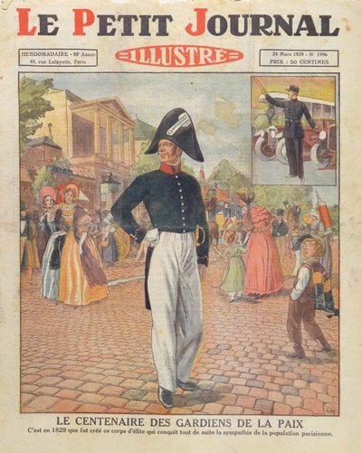 Centenary of the Gardiens de la Paix, cover illustration of Le Petit Journal, 24th March 1929 by French School