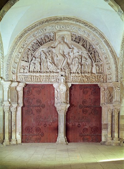 Central Portal in the Narthex of the Church of Sainte-Madelaine, with relief of the Pentecost in the Tympanum, c.1150 by French School