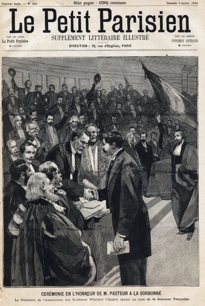 Ceremony in honor of the scientist Louis Pasteur at the Sorbonne to celebrate his birthday. In Le Petit Parisien on 08/01/1893 (engraving) by French School