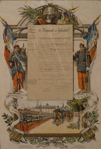 Certificate of good behaviour, 37th Infantry Regiment, 1896 by French School