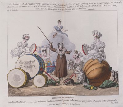 Characters from a farce The Six Slippers or Rendez-vous of Cinderellas by French School