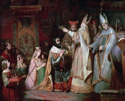 Charlemagne (747-814) Crowned King of Italy in 774 by French School