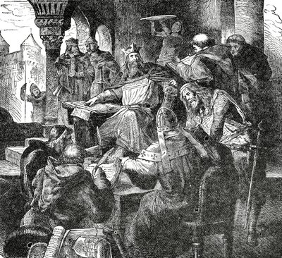 Charlemagne with pupils and teachers of his Palace School at Aachen, c.1890 by French School