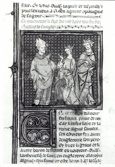 Charles III the Simple with His Wife and Son, Louis IV, Grandes Chroniques de France by French School