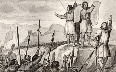 Charles II the Bald and Louis the German Make Treaty at Strasbourg in 842 by French School