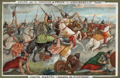 Charles Martel arrested Muslims at the Battle of Poitiers in 732. Chromolithography of the 19th century. by French School