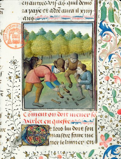 Checking the Tracks of a Stag, from the Livre de la Chasse by Gaston Phebus de Foix (1331-91) by French School