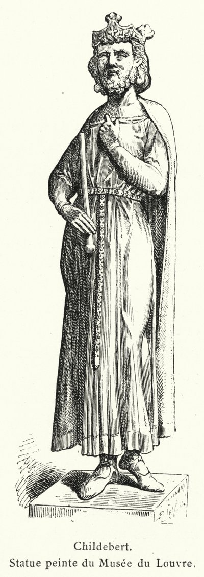 Childebert, Painted statue from the Louvre Museum by French School