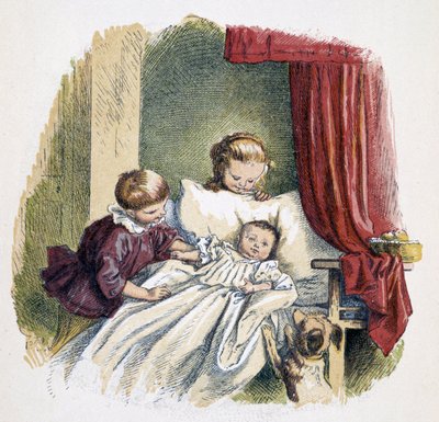 Children playing a doll in 