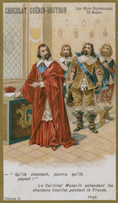 Chocolat Guerin-Boutron trade card, Historic Words series by French School