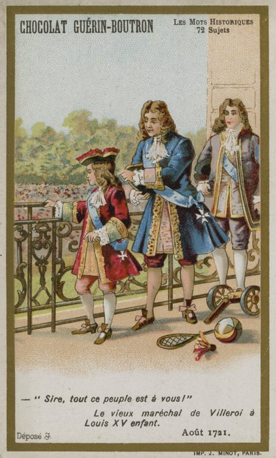 Chocolat Guerin-Boutron trade card, Historic Words series by French School