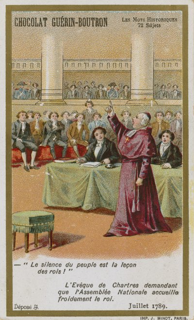 Chocolat Guerin-Boutron trade card, Historic Words series by French School