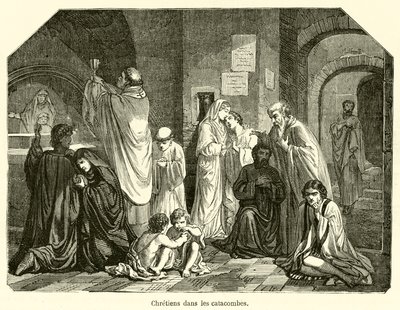 Christians in the Catacombs by French School