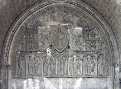 Christ with two angels and scenes from the life of St. Etienne, from the north door by French School
