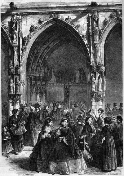 Palm Sunday: distribution of the branches at the door of the church Saint Germain l