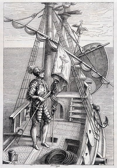 Christopher Columbus on his trailer, illustration 